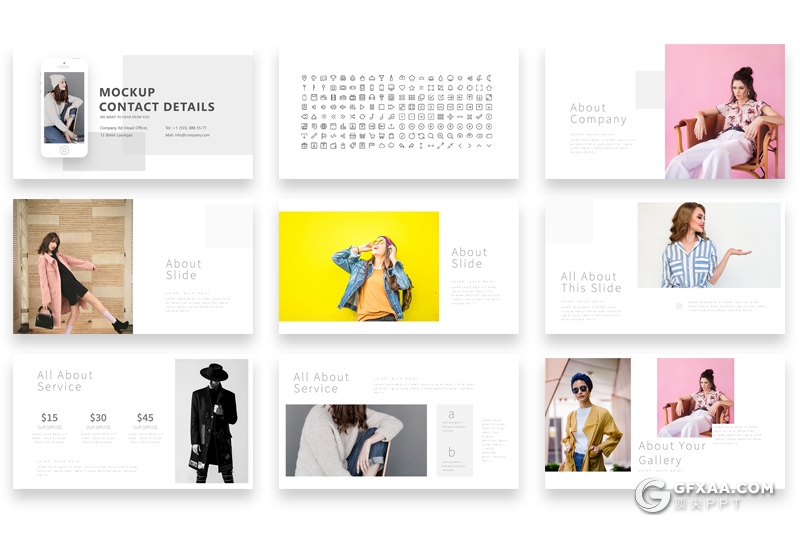 35页简约文艺时尚模特写真图片展示PPT模板 - 顶尖PPT
