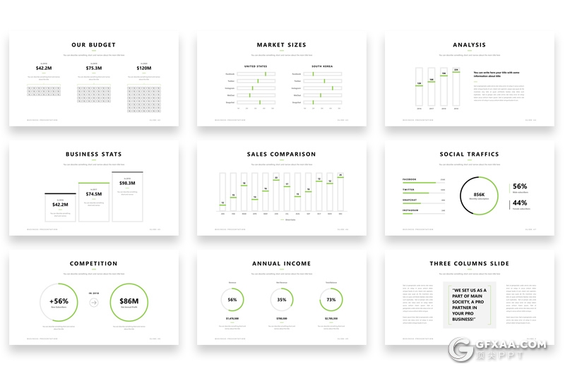 60页5种配色扁平化简约商务多用途PPT模板 - 顶尖PPT