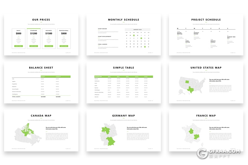 60页5种配色扁平化简约商务多用途PPT模板 - 顶尖PPT
