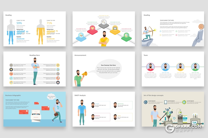 113页商务卡通人物图形国旗icon图标创意图形PPT模板 - 顶尖PPT