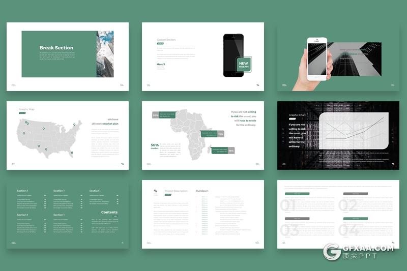 50页扁平化简约欧美商务多用途keynote模板 - 顶尖PPT