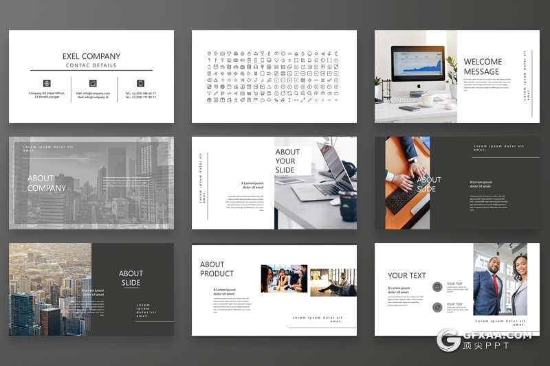 35页黑白扁平化简约商务风格多用途PPT模板 - 顶尖PPT