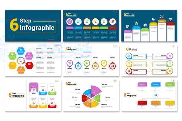 6个步骤流程信息图形模板展示PPT模板 - 顶尖PPT
