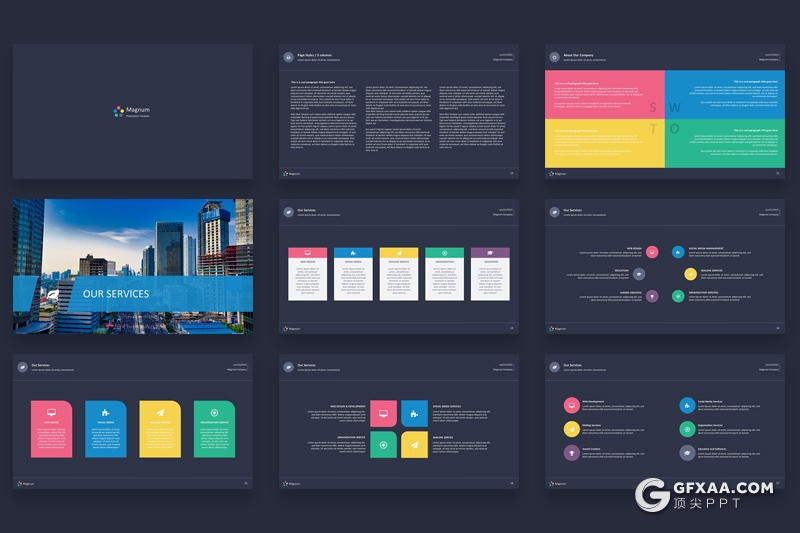 43页多色搭配商务工作计划汇报PPT模板 黑白两种底色 - 顶尖PPT