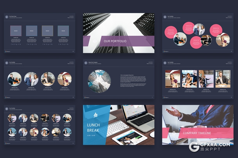 43页多色搭配商务工作计划汇报PPT模板 黑白两种底色 - 顶尖PPT