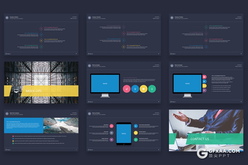 43页多色搭配商务工作计划汇报PPT模板 黑白两种底色 - 顶尖PPT
