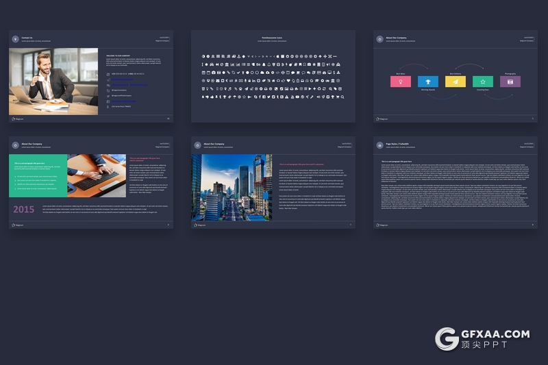 43页多色搭配商务工作计划汇报PPT模板 黑白两种底色 - 顶尖PPT