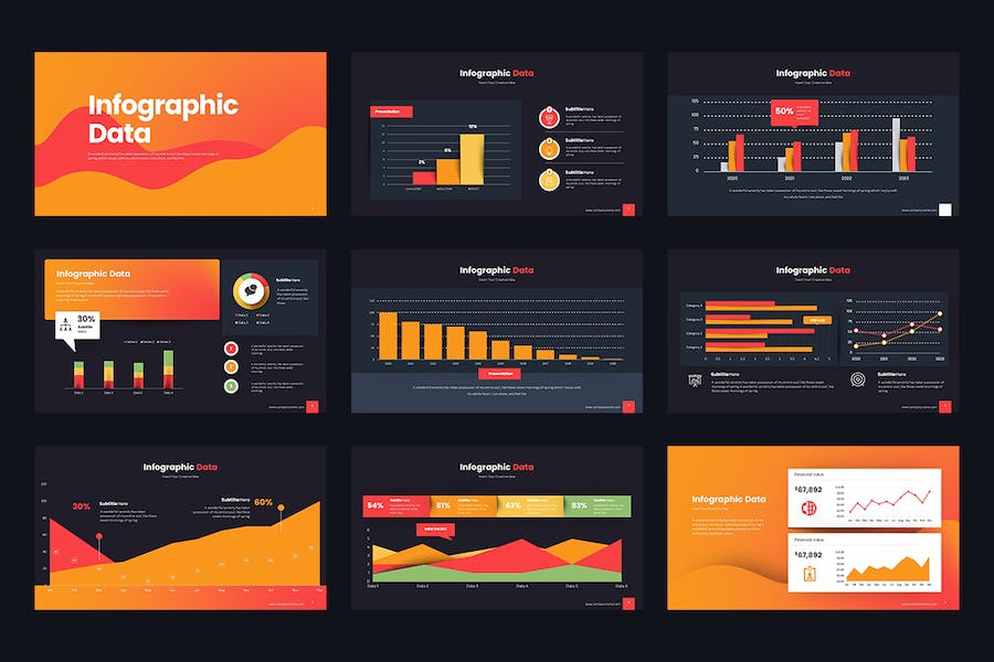 点线条形数据分析信息图PPT模板 - 顶尖PPT