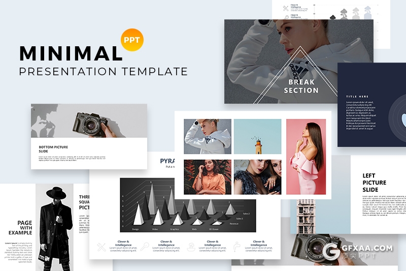 85页简约时尚风格模特写真服装图片展示PPT模板 - 顶尖PPT