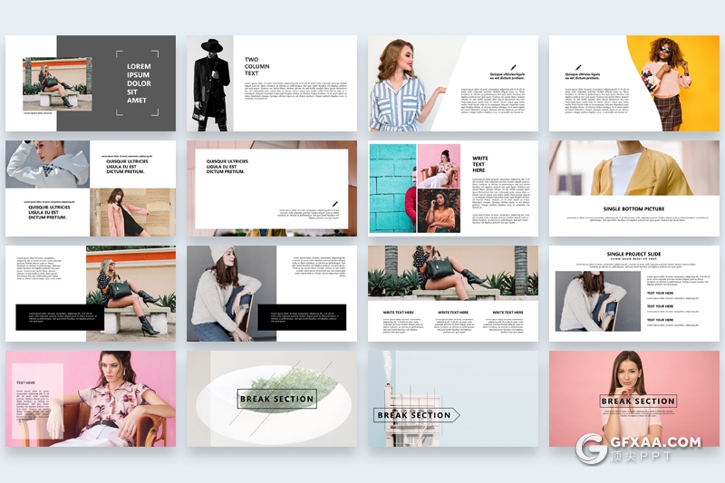 85页简约时尚风格模特写真服装图片展示PPT模板 - 顶尖PPT