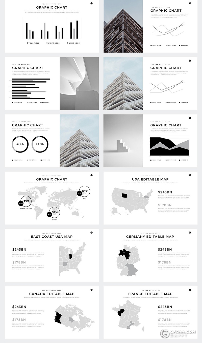 110页简约时尚风格商务通用PPT模板 包含多个国家地图ppt模板 - 顶尖PPT