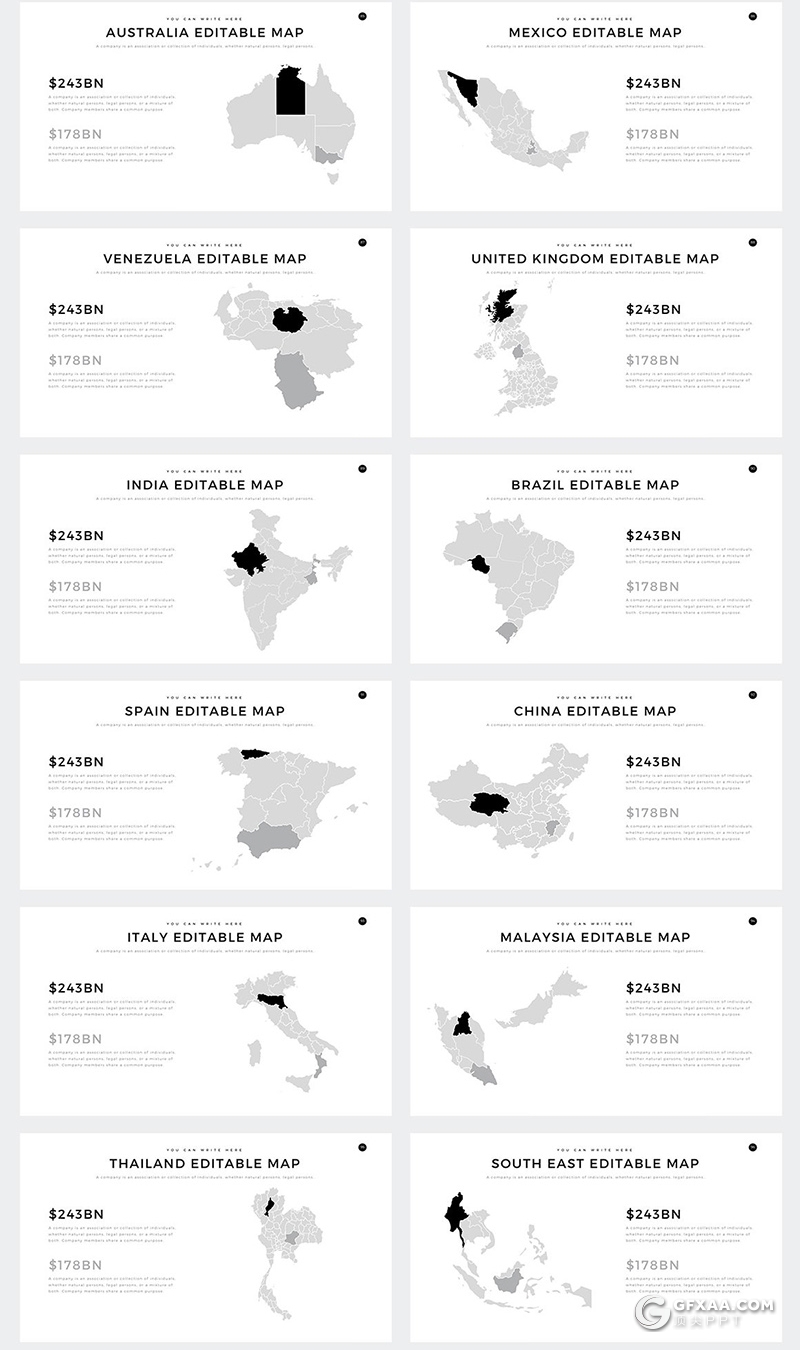 110页简约时尚风格商务通用PPT模板 包含多个国家地图ppt模板 - 顶尖PPT