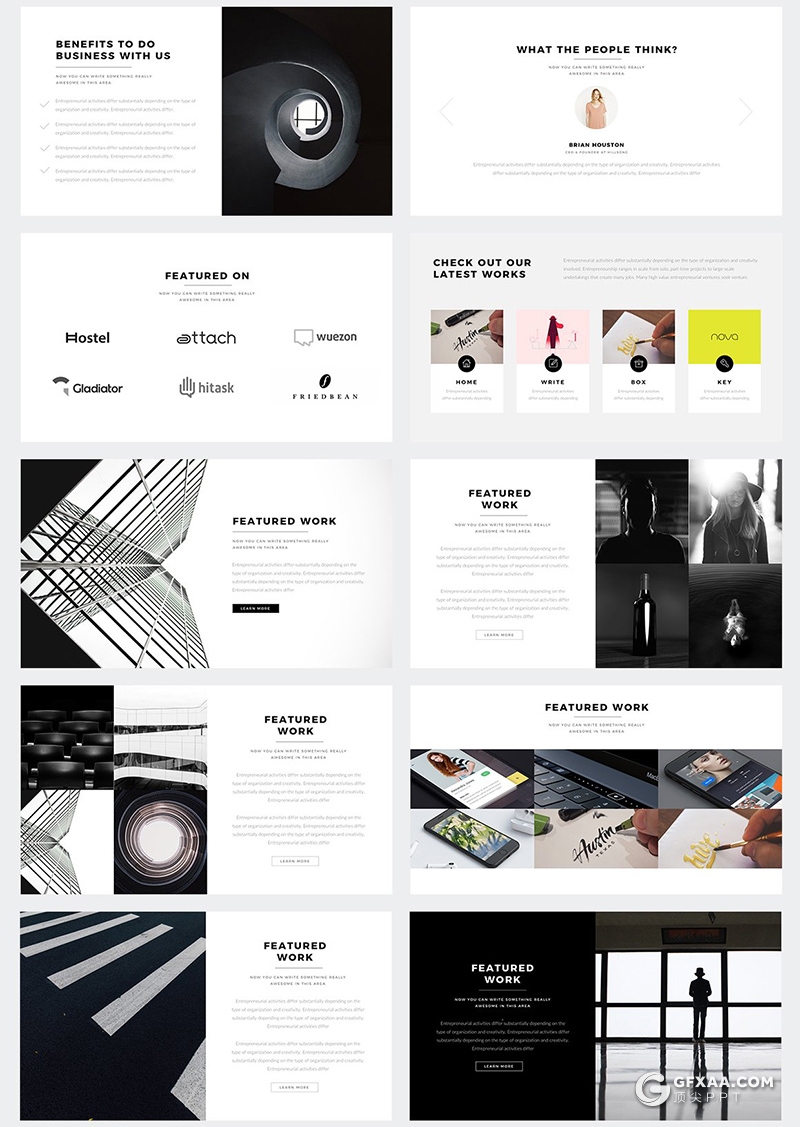 66页极致简约风格设计公司介绍作品团队介绍PPT模板 - 顶尖PPT