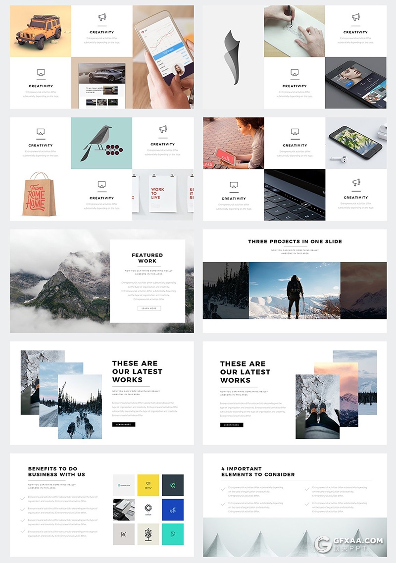66页极致简约风格设计公司介绍作品团队介绍PPT模板 - 顶尖PPT