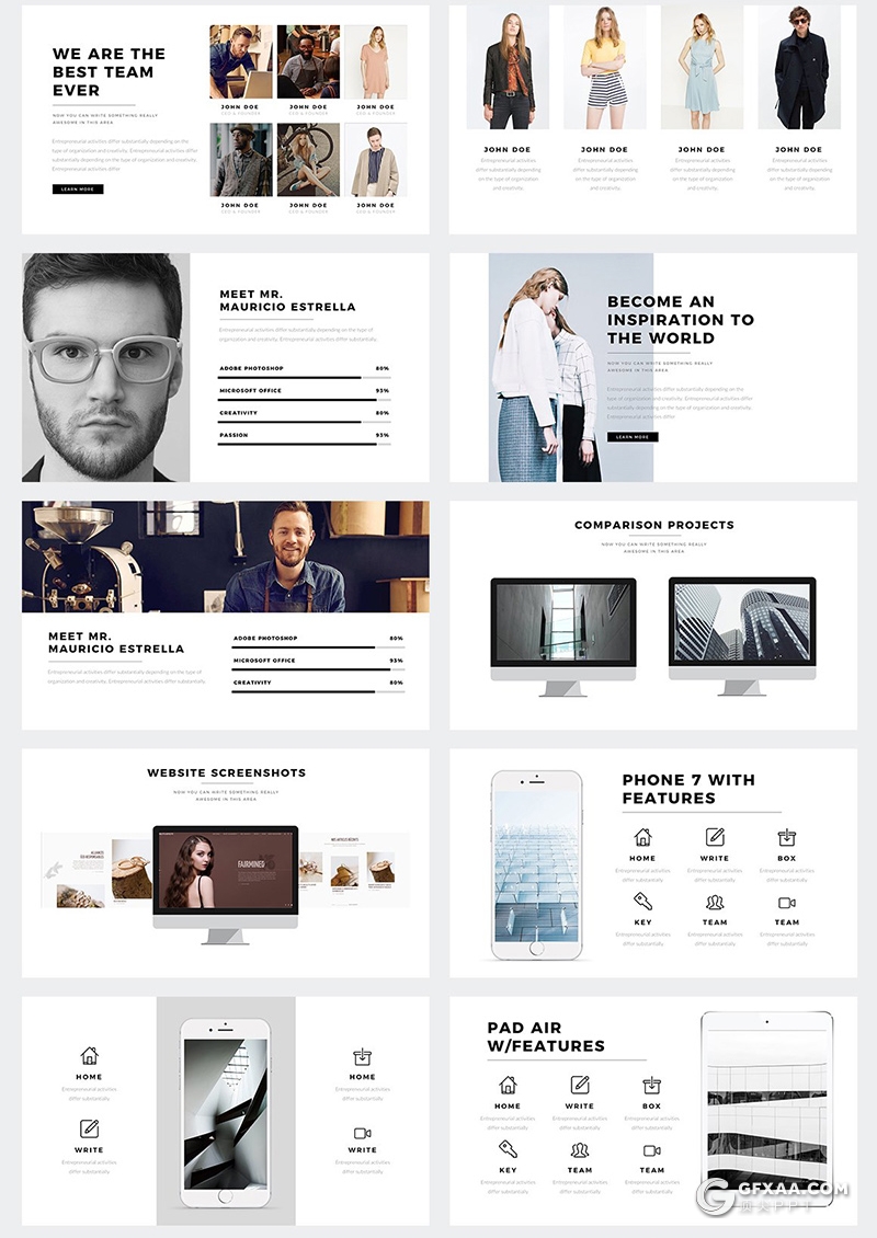 66页极致简约风格设计公司介绍作品团队介绍PPT模板 - 顶尖PPT
