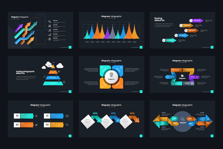 彩色微立体箭头指向流程图形PPT模板 - 顶尖PPT