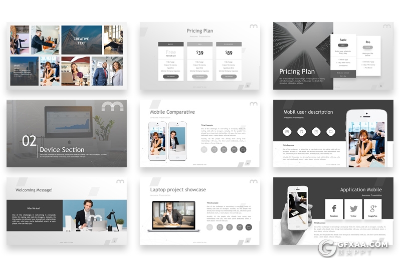 56页国外商务风格团队介绍工作总结PPT模板 10种主题配色20个XML配色文件 - 顶尖PPT