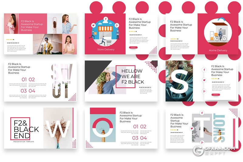 63页时尚流行风格国外多用途PPT模板 6种主题配色 - 顶尖PPT