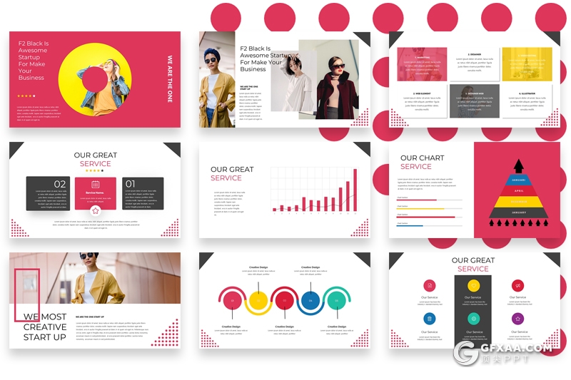 63页时尚流行风格国外多用途PPT模板 6种主题配色 - 顶尖PPT