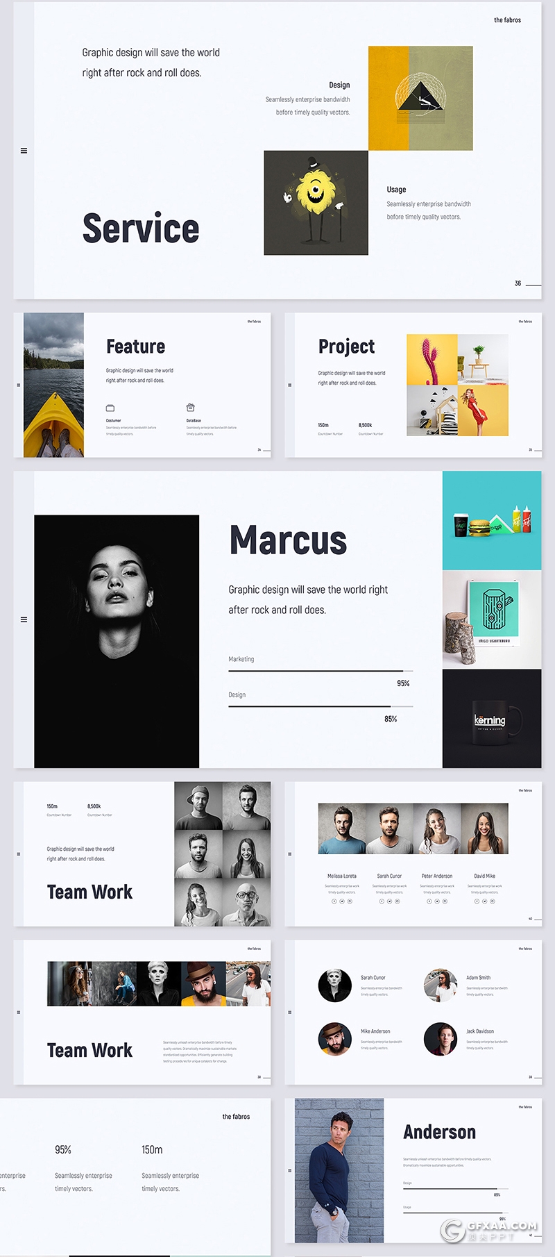97页简约时尚风格国外商务汇报团队介绍ppt模板 - 顶尖PPT