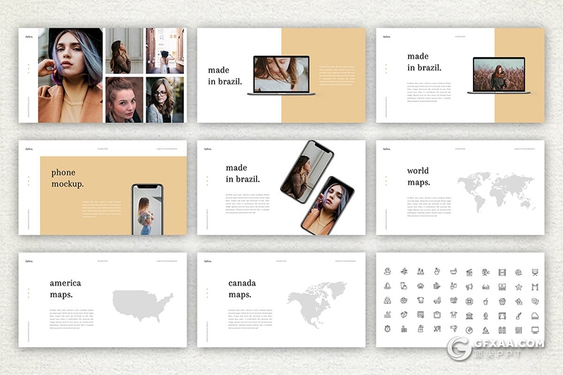 76页简约时尚杂志风格模特写真摄影展示ppt模板 - 顶尖PPT