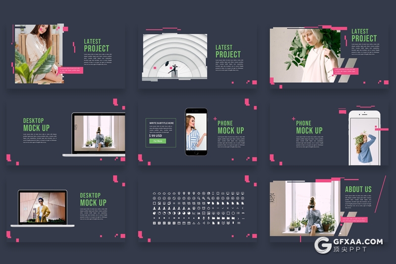 50页时尚杂志风格摄影图片展示PPT模板 - 顶尖PPT