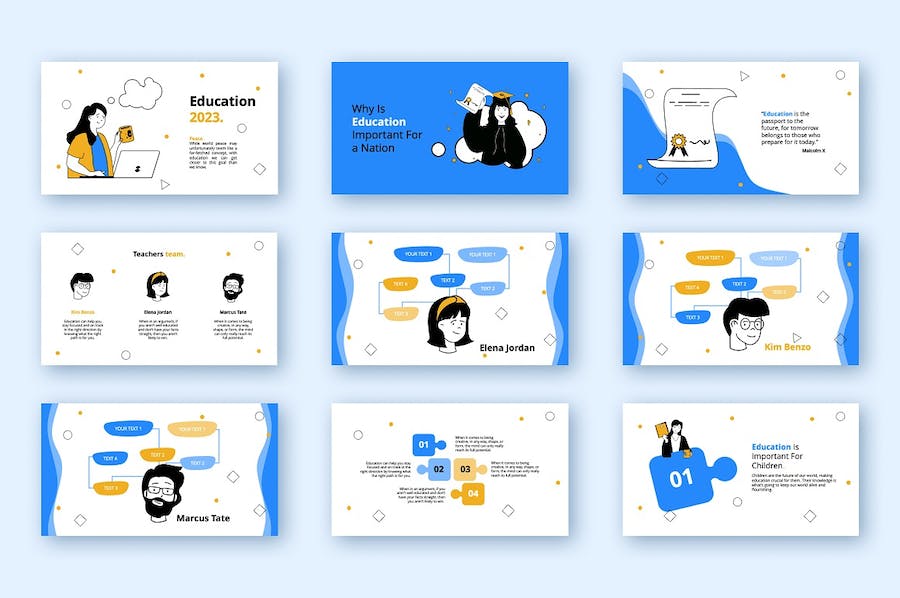 教育培训主题人物插画图解PPT模板 - 顶尖PPT