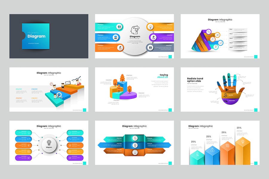 彩色微立体箭头指向流程图形PPT模板 - 顶尖PPT