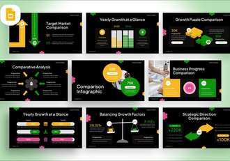 黄绿色数据比较信息图形PPT模板 - 顶尖PPT