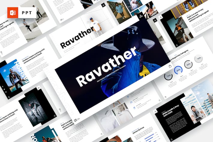 男士时尚品牌介绍服装展示PPT模板 - 顶尖PPT