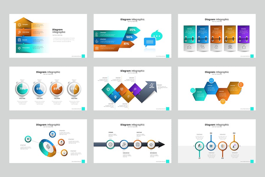 彩色微立体箭头指向流程图形PPT模板 - 顶尖PPT