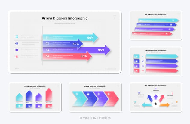 新拟态设计彩色箭头指向PPT模板 - 顶尖PPT
