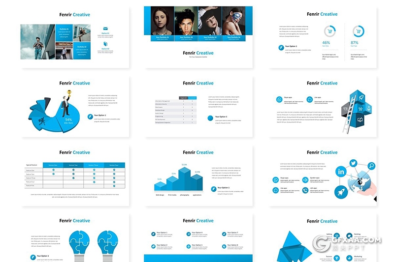 30页5种配色商务团队介绍工作汇报Google slides模板 - 顶尖PPT