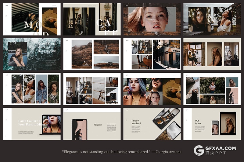 85页欧美时尚杂志风格摄影模特写真图片展示PPT模板 - 顶尖PPT