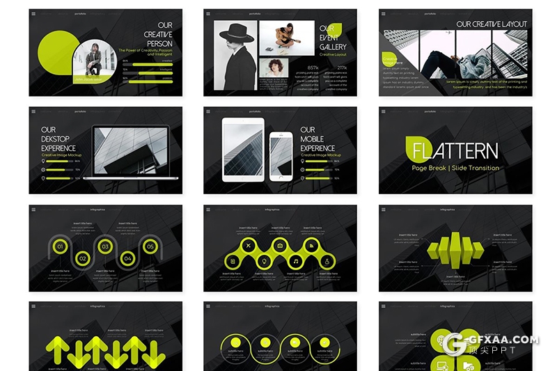 30页黑色底纹商务图形工作总结汇报PPT模板 5种主题配色 - 顶尖PPT