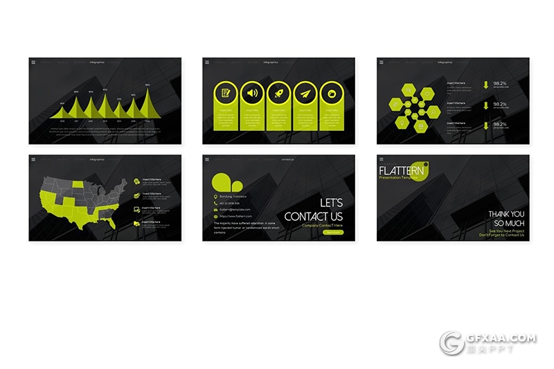 30页黑色底纹商务图形工作总结汇报PPT模板 5种主题配色 - 顶尖PPT