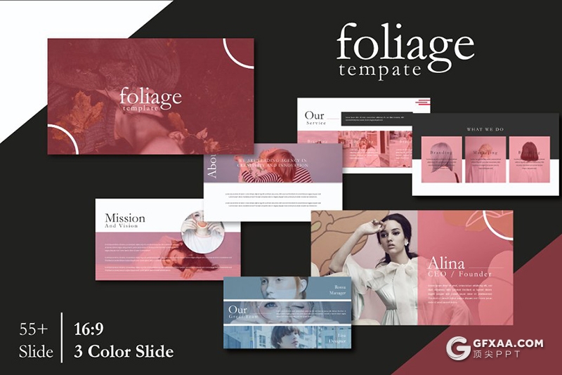 64页时尚杂志风格摄影图片展示模特写真ppt模板 3种主题配色 - 顶尖PPT