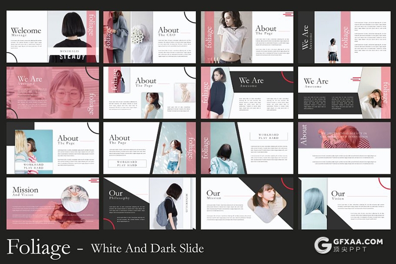 64页时尚杂志风格摄影图片展示模特写真ppt模板 3种主题配色 - 顶尖PPT