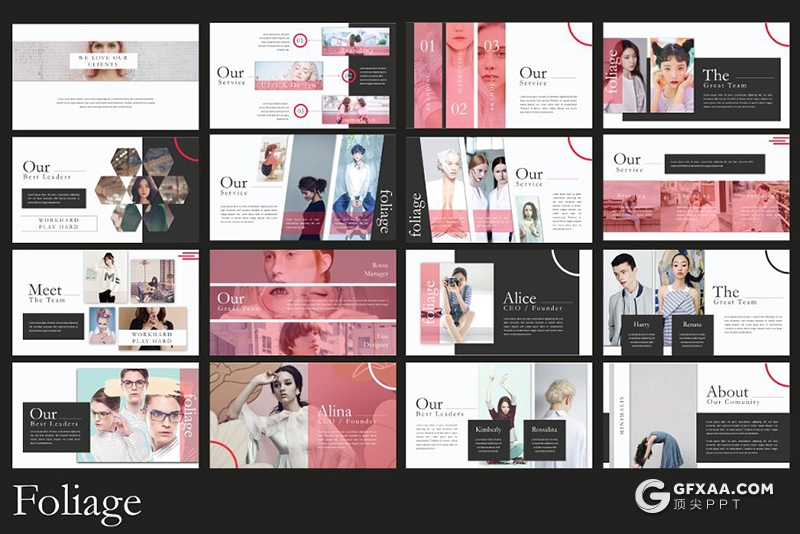 64页时尚杂志风格摄影图片展示模特写真ppt模板 3种主题配色 - 顶尖PPT