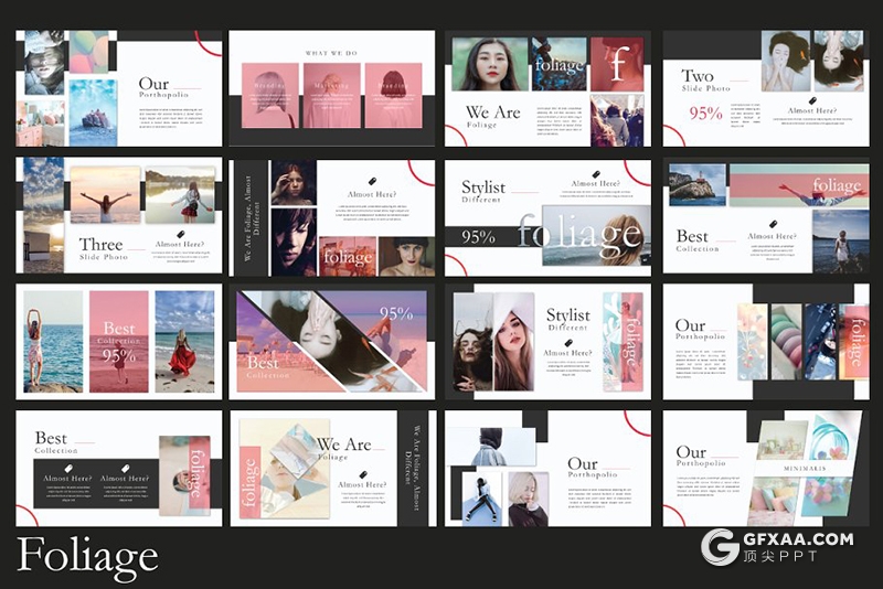 64页时尚杂志风格摄影图片展示模特写真ppt模板 3种主题配色 - 顶尖PPT