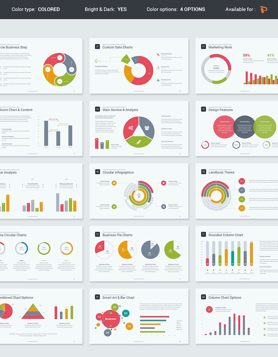 迷你简约风格商务汇报数据信息图形PPT模板 - 顶尖PPT