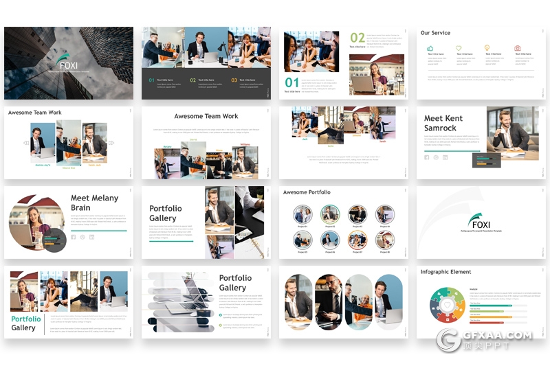 32页欧美商务风格团队业务介绍工作总结ppt模板 - 顶尖PPT