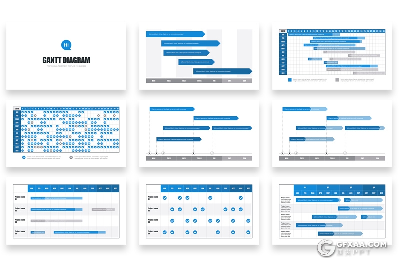 28页甘特图条状图工作进展时间规划keynote模板 - 顶尖PPT