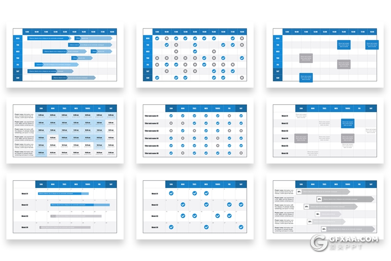 28页甘特图条状图工作进展时间规划keynote模板 - 顶尖PPT