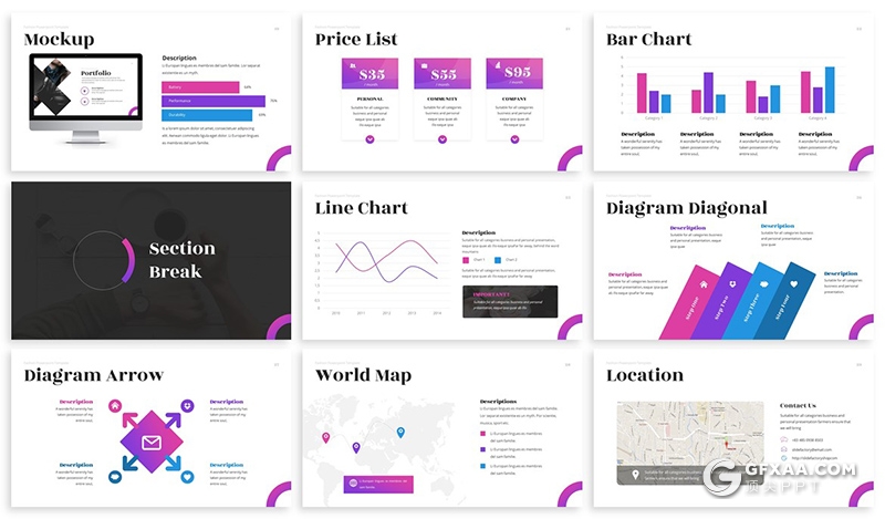 30页3种配色渐变色时尚商务多用途PPT模板 16:9和4:3两种尺寸PPT - 顶尖PPT