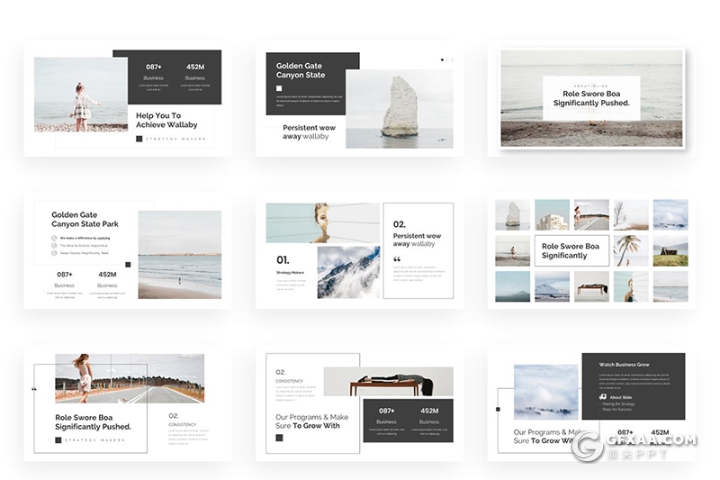 109页国外简约时尚商务通用PPT模板 创意商务图形卡通人物PPT模板 - 顶尖PPT