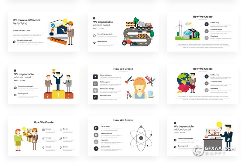 109页国外简约时尚商务通用PPT模板 创意商务图形卡通人物PPT模板 - 顶尖PPT