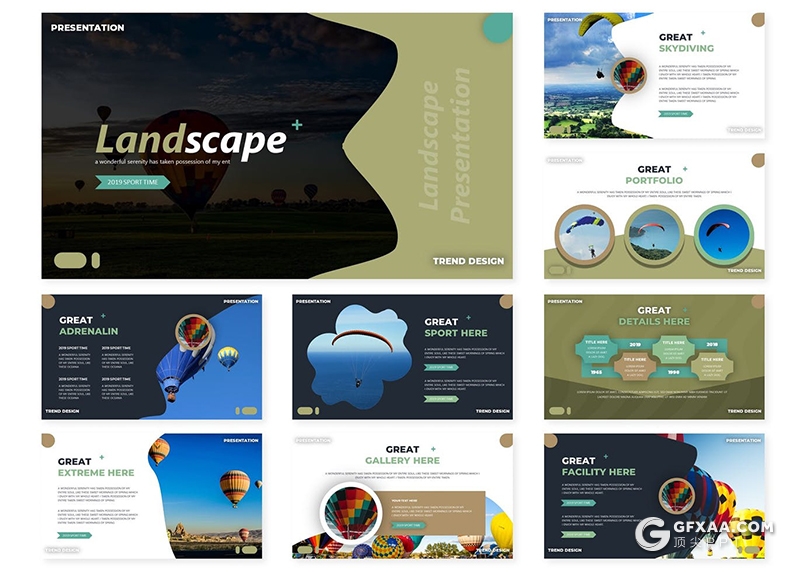 30页旅游度假热气球游玩分析统计PPT模板5种主题配色 - 顶尖PPT