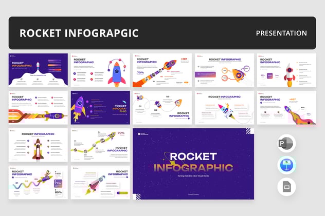 创意彩色火箭增长图形keynote模板 - 顶尖PPT