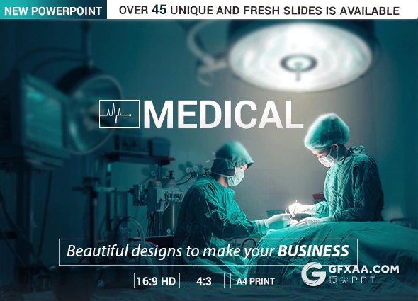 45页医学研究医学报告工作分析PPT模板10种主题配色16:9 4:3 A4三种尺寸PPT模板 - 顶尖PPT